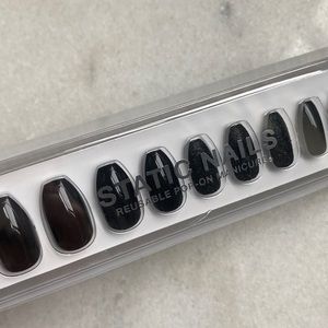 NEW Static Nails Press On Nails — Conjure coffin (black w black glitter accent)